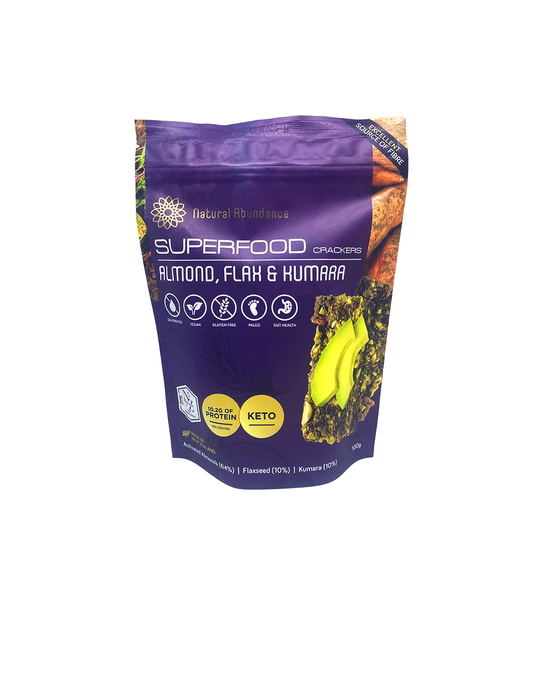 Natural Abundance Almond Flax & Kumara Crackers 100g