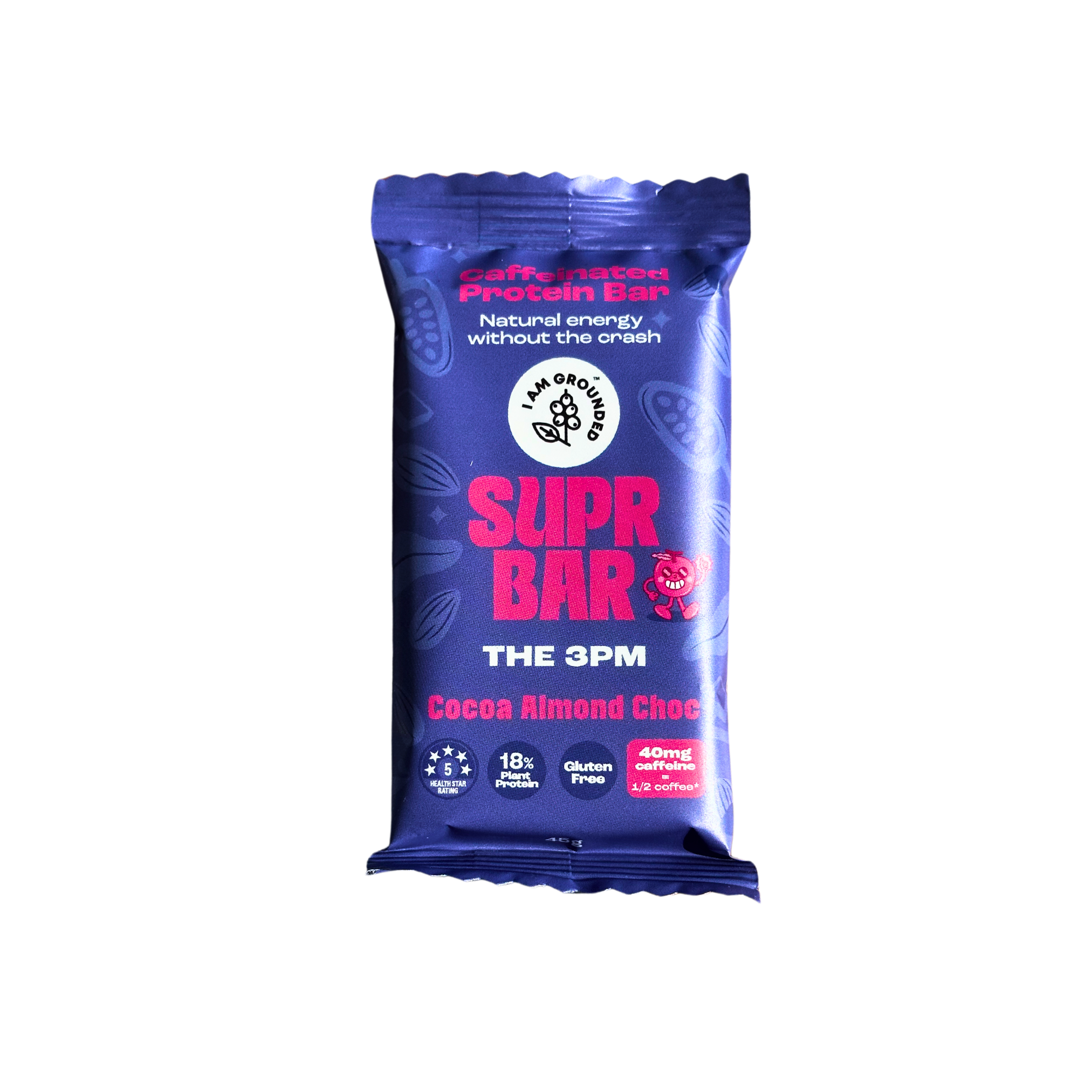 I Am Grounded Cocoa Almond Choc SUPR Caffeinated Protein Bar 45g