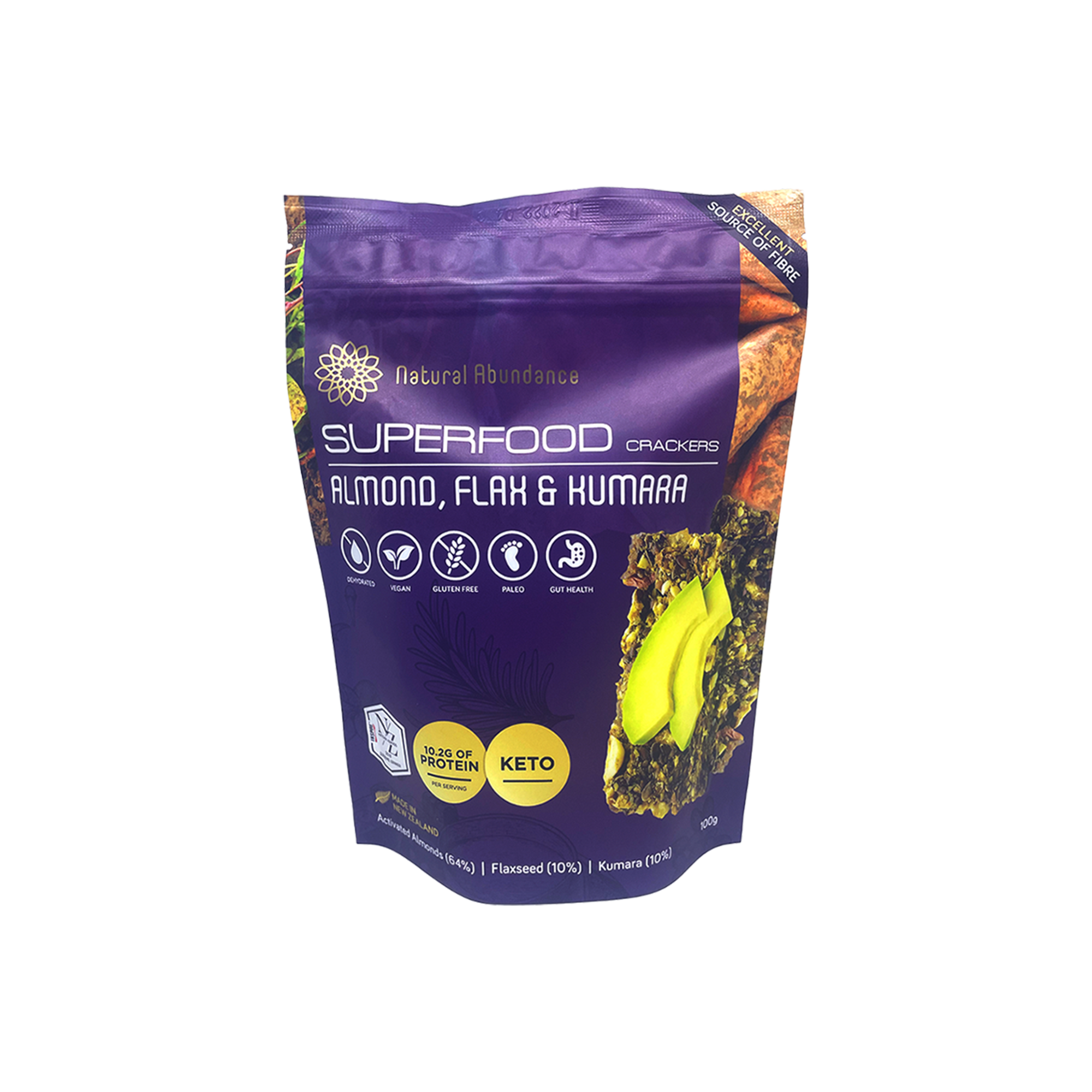 Natural Abundance Almond Flax & Kumara Crackers 100g