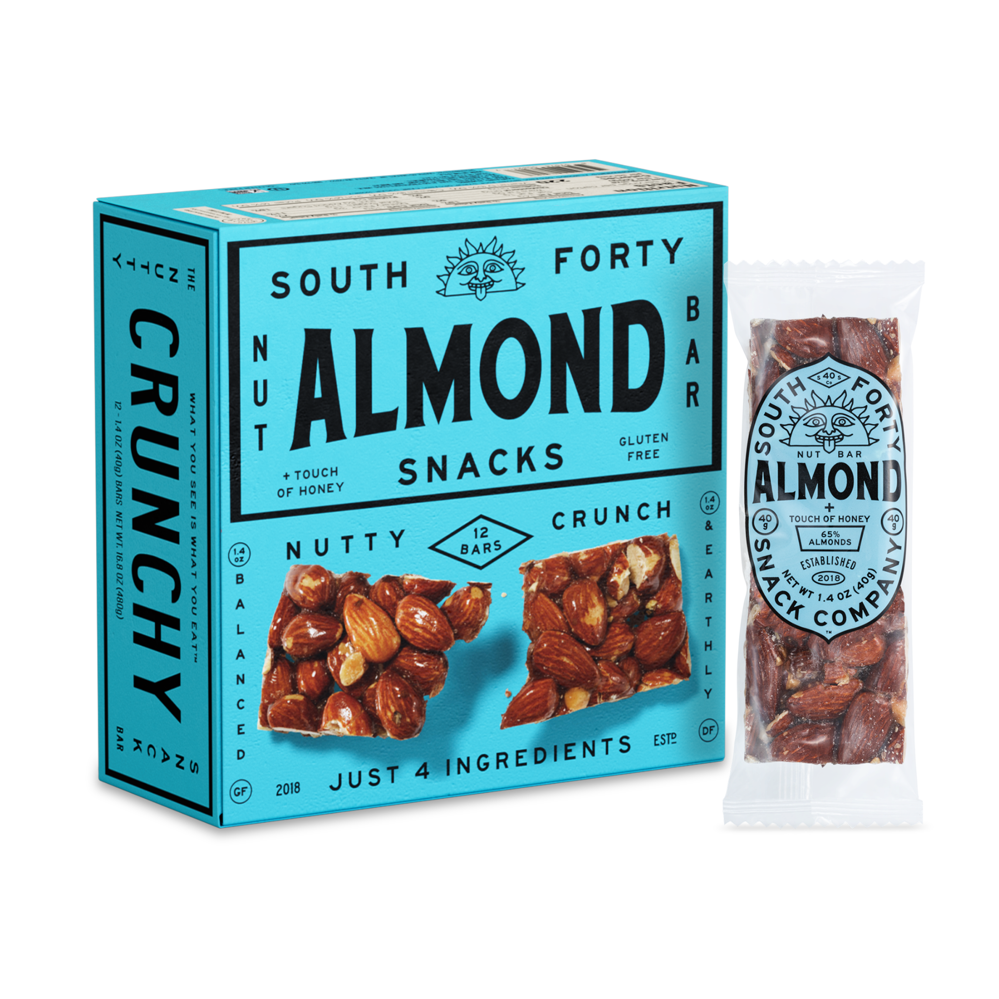 South Forty Almond Nut Bar 40g (Pack of 12)