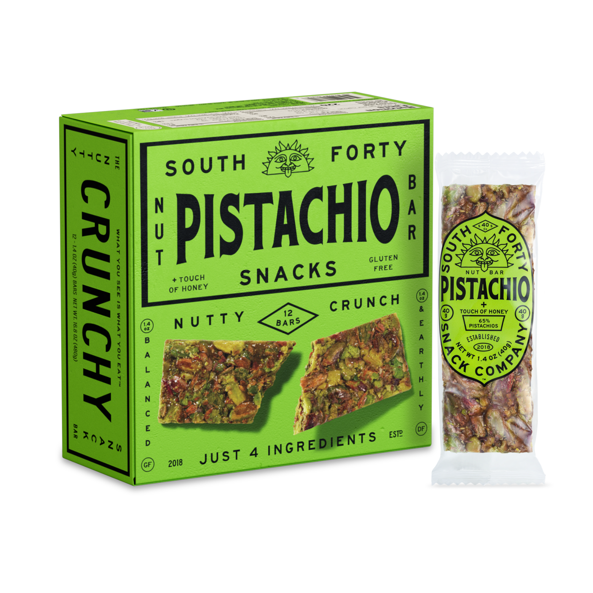 South Forty Pistachio Nut Bar 40g (Pack of 12)