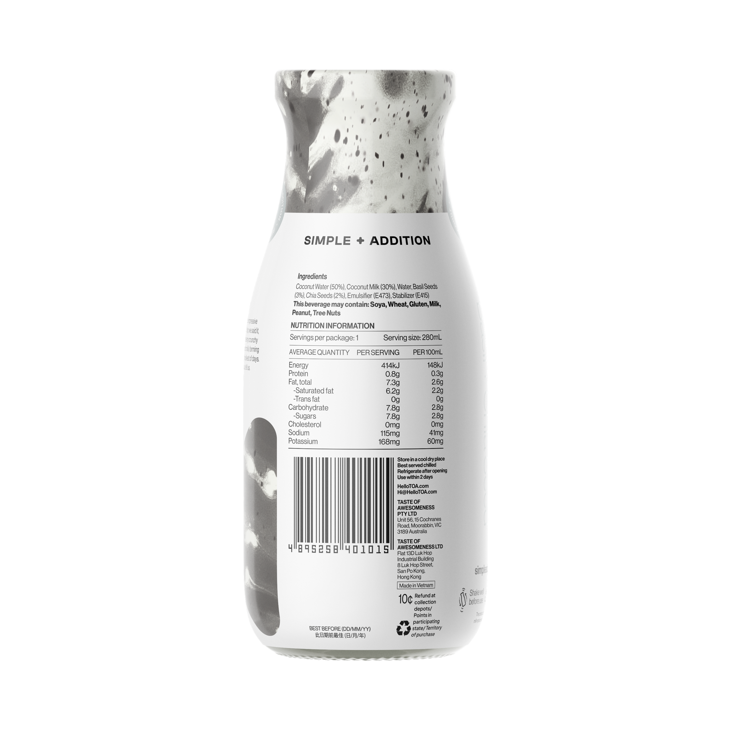 Simple + Addition Coconut Milk - Basil + Chia Seed 280ml (Pack of 12)