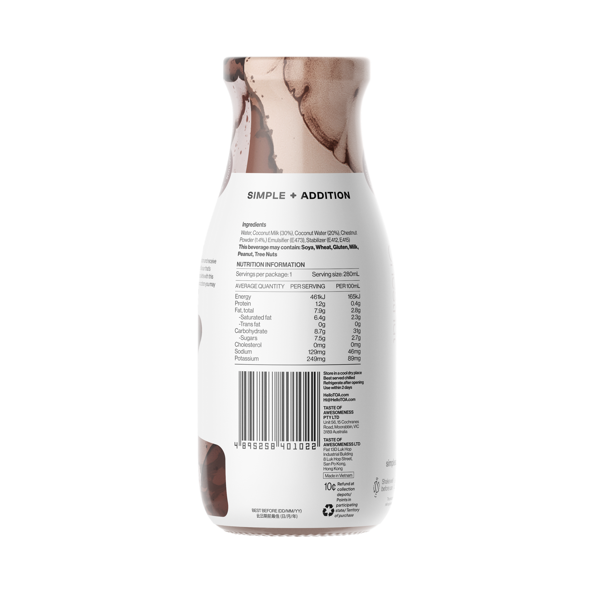 Simple + Addition Coconut Milk - Fallen Chestnuts 280ml (Pack of 12)