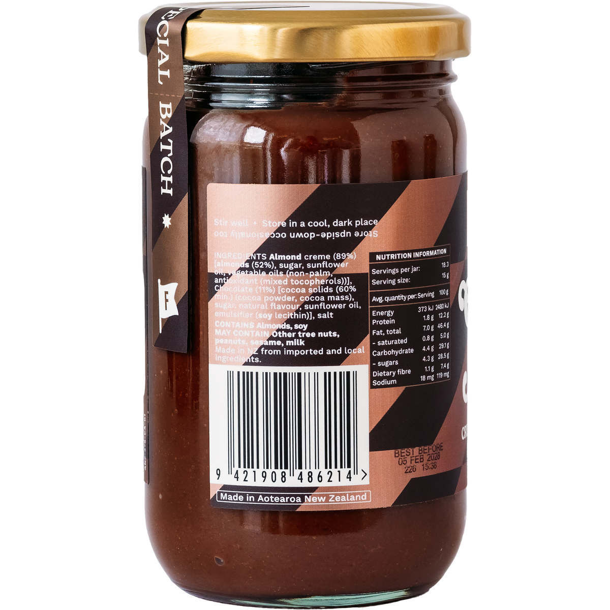 Fix & Fogg Chocolate Almond Butter 275g jar back with nutrition panel