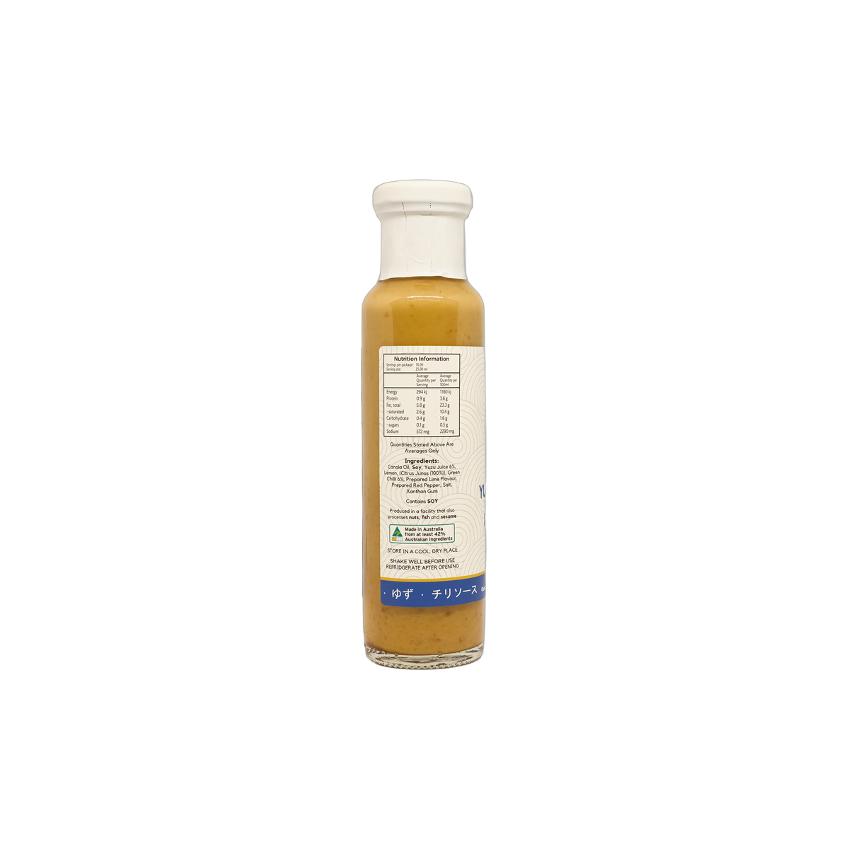 Jimoto Fresh Yuzu & Chilli Dressing 250ml back label with ingredients and nutrition